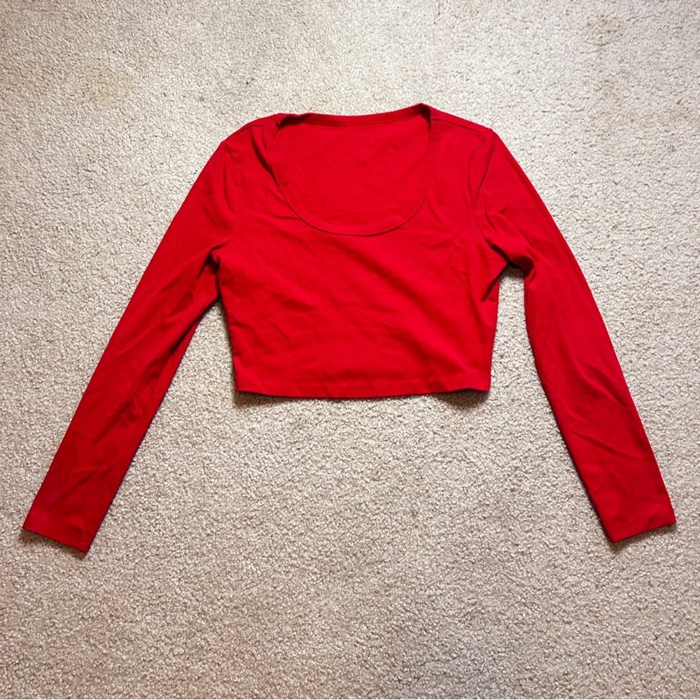 Red Long Sleeve Crop Top